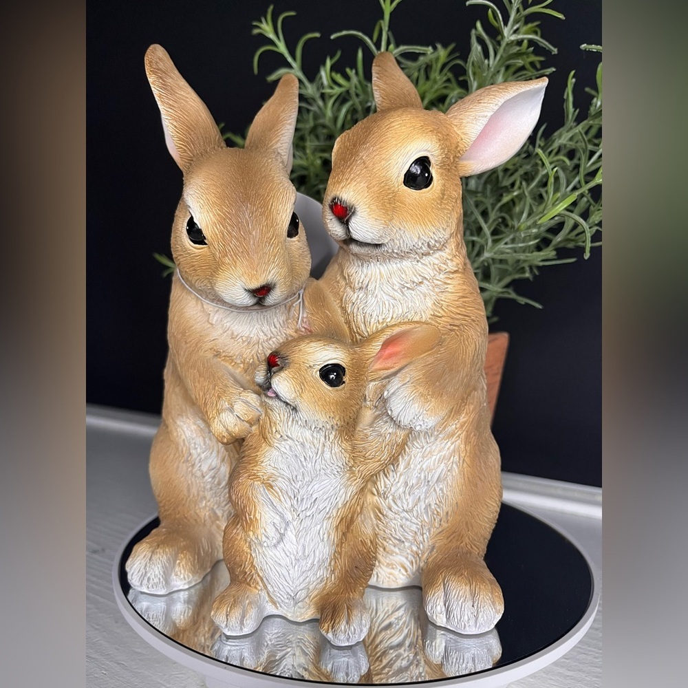 Easter Bunny Rabbit Family Of Three Tabletop Spring Decor NWT - Picture 2 of 4